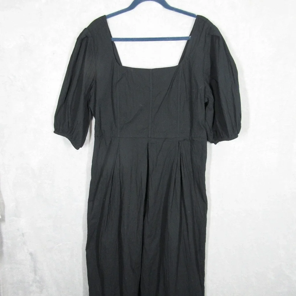 A New Day Women's Black Midi Dress XXL Square Neck Puff Sleeve Cotton Blend